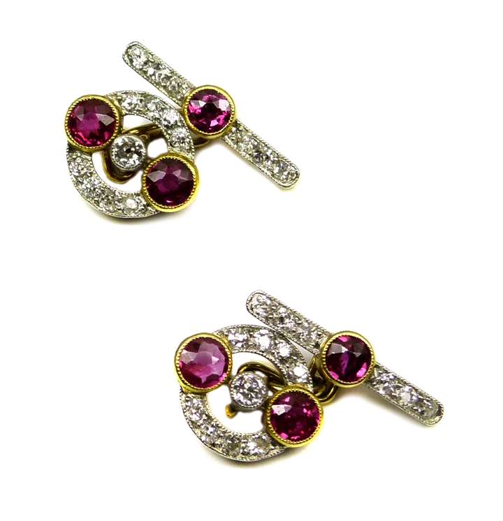 Pair of early 20th century ruby and diamond cufflinks
